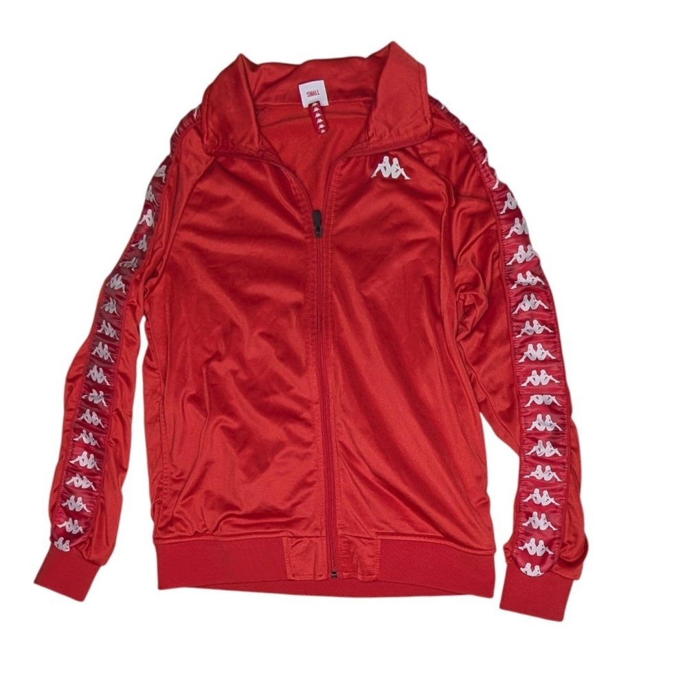 Kappa Track Jacket Mens Small Red Banda Anniston Logo Tape Full Zip Activewear